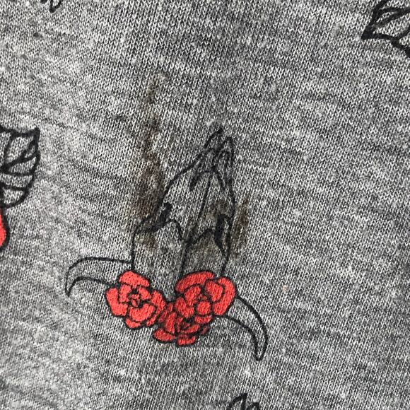 Mighty Fine Bull Skeleton & Roses Print Gray Grunge Boho Shirt - Picture 2 of 7